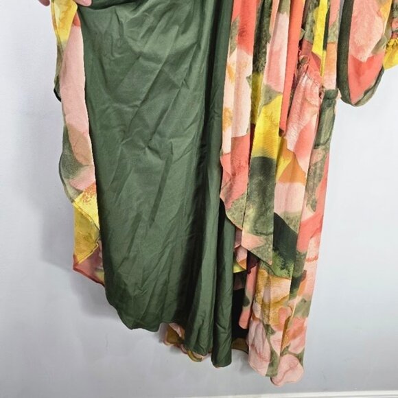 Anthropologie Hutch Geo Maxi Wrap Dress M Multicolor Balloon Sleeve Ruffle Boho - Picture 4 of 12